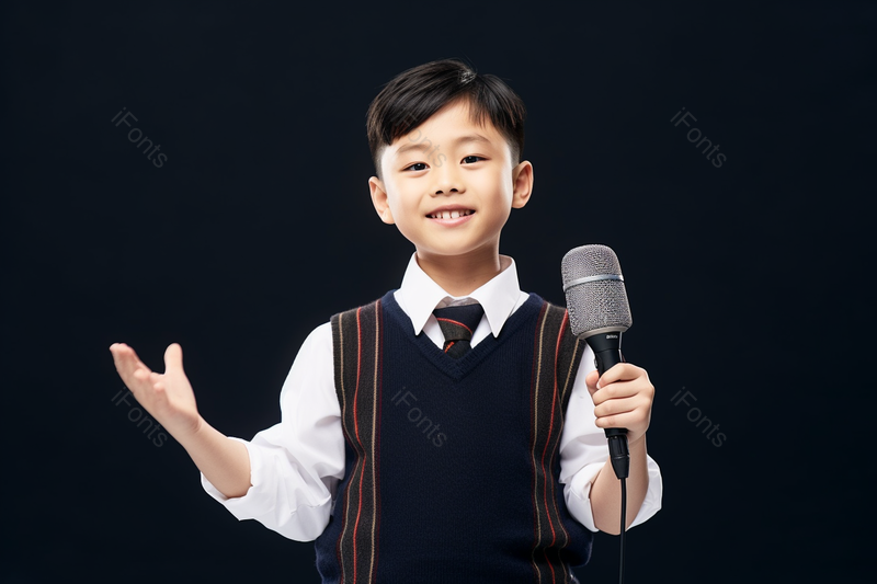 小学生拿话筒主持演讲摄影实拍,高清,摄影图,摄影图片,图片大全,摄影图免费下载